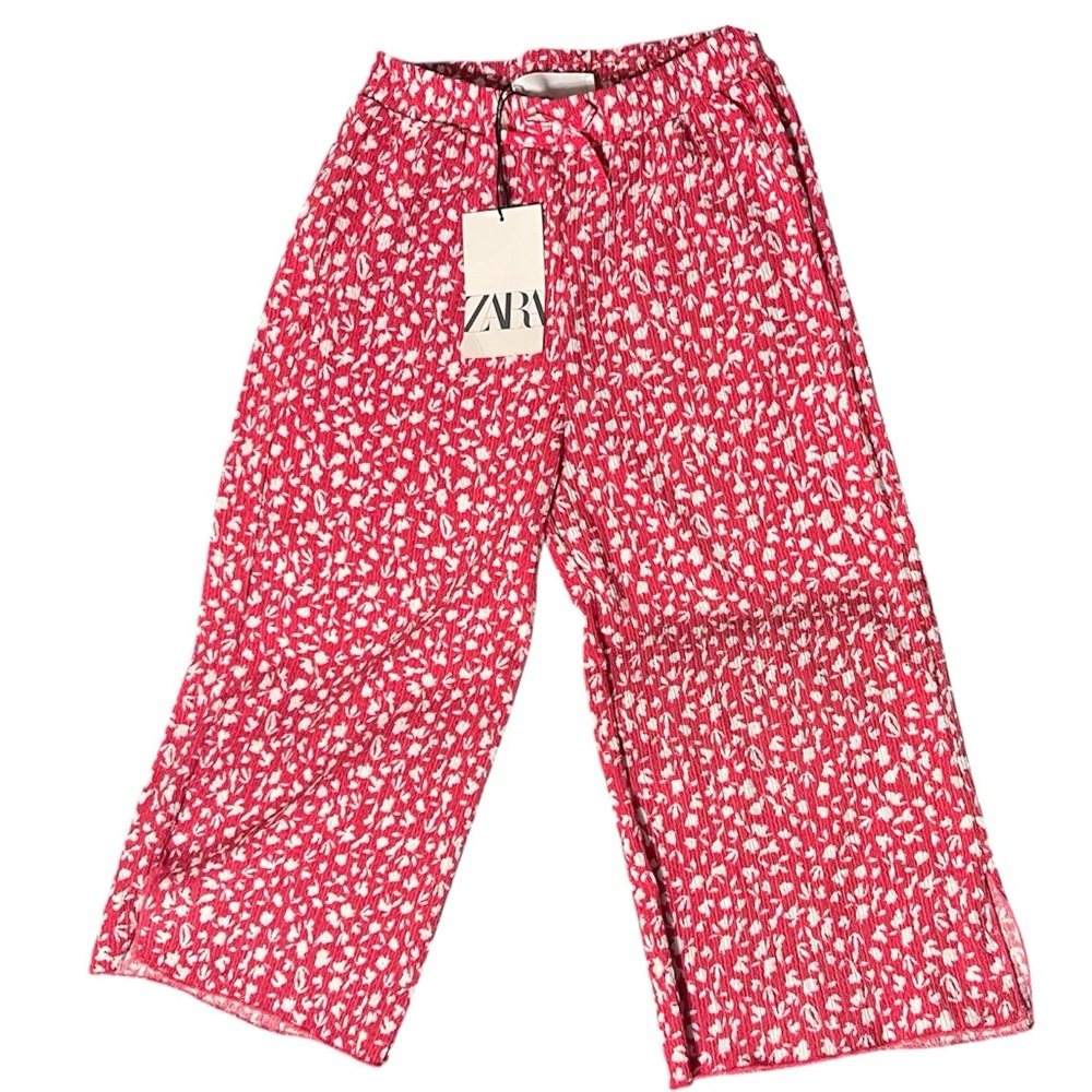 Zara Girl's Red Floral Dressy Culotte Pants Size 8 NWT